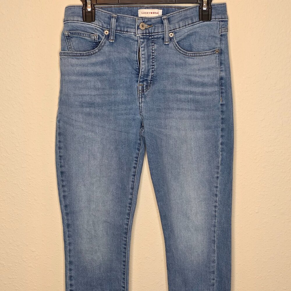 Lucky Brand Women's "Ava" Mid-Rise Skinny Distressed Denim Jeans, Size 10/30